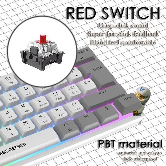 Alt view image 5 of 7 - FELICON 60% Portable Mechanical Gaming Keyboard, 14 Chroma RGB Backlight, Dye-Sublimation Keycap, Type C Wired, Full Anti-ghosting, for PC/Windows/Mac/PS4/XBox (White Grey/Red Switch)