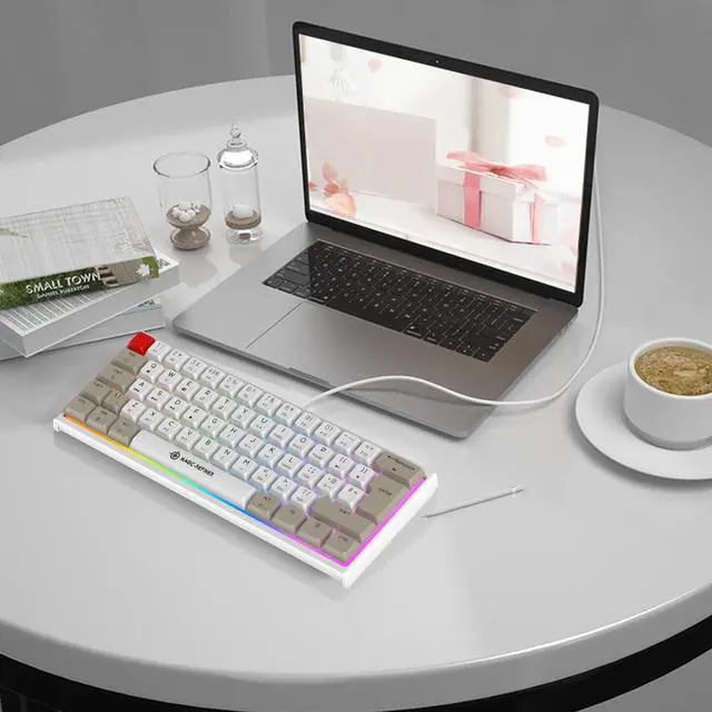 Alt view image 7 of 7 - FELICON 60% Portable Mechanical Gaming Keyboard, 14 Chroma RGB Backlight, Dye-Sublimation Keycap, Type C Wired, Full Anti-ghosting, for PC/Windows/Mac/PS4/XBox (White Grey/Red Switch)