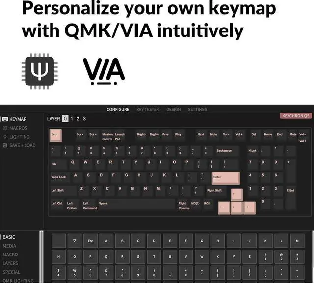 Alt view image 3 of 7 - Keychron Q5 96% Layout Hot-Swappable Wired Custom Mechanical Keyboard Knob Barebone Version, QMK/VIA Programmable Macro, Full Aluminum, RGB Backlight, Double Gasket DIY Kit for Linux Mac Windows-Blue