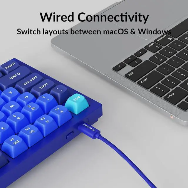 Alt view image 7 of 7 - Keychron Q3 Wired Swappable RGB Backlight Blue Switch Knob Version - Navy Blue - A
