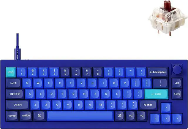 Main image of Keychron Q2 Wired Custom Mechanical Keyboard Knob Version, 65% Layout QMK/VIA Programmable Macro with Hot-swappable Gateron G Pro Brown Switch Double Gasket Compatible with Mac Windows Linux (Blue)