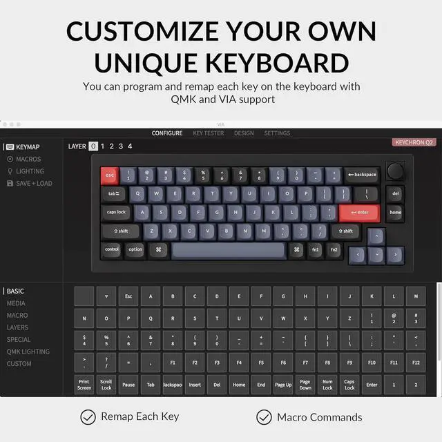Alt view image 4 of 7 - Keychron Q2 Wired Custom Mechanical Keyboard Knob Version, 65% Layout QMK/VIA Programmable Macro with Hot-swappable Gateron G Pro Blue Switch Double Gasket Compatible with Mac Windows Linux (Black)