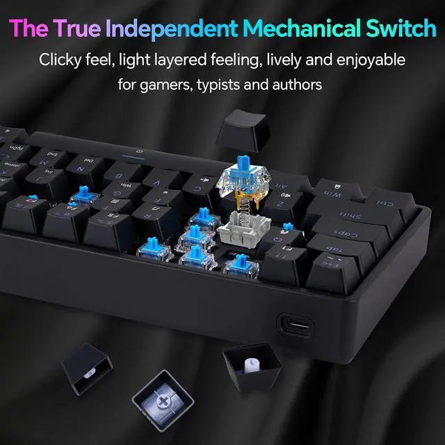 Alt view image 3 of 7 - CHONCHOW 60 Percent Mechanical Keyboard Gaming RGB Wired keypad Ultra-Compact 61 Blue Switches Compatible with Windows Mac Linux Laptop PC Computer(Black)