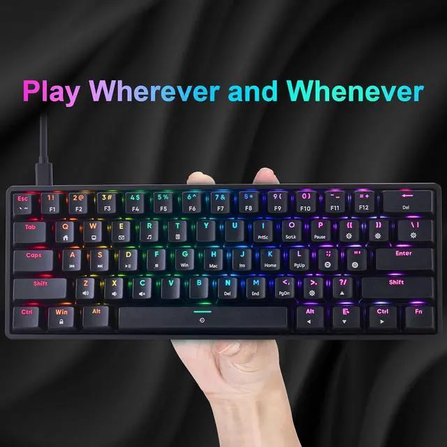 Alt view image 5 of 7 - CHONCHOW 60 Percent Mechanical Keyboard Gaming RGB Wired keypad Ultra-Compact 61 Blue Switches Compatible with Windows Mac Linux Laptop PC Computer(Black)