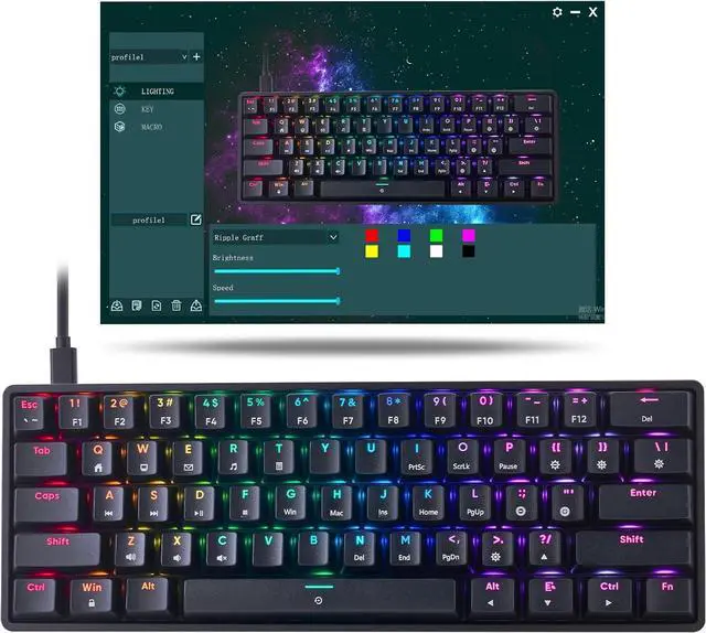Alt view image 7 of 7 - CHONCHOW 60 Percent Mechanical Keyboard Gaming RGB Wired keypad Ultra-Compact 61 Blue Switches Compatible with Windows Mac Linux Laptop PC Computer(Black)