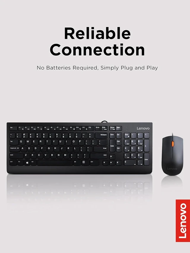 Alt view image 2 of 5 - Lenovo 300 USB Combo, Full-Size Wired Keyboard Mouse, Ergonomic, Left or Right Hand Mouse, Optical Mouse, GX30M39606, Black
