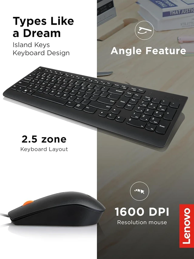 Alt view image 3 of 5 - Lenovo 300 USB Combo, Full-Size Wired Keyboard Mouse, Ergonomic, Left or Right Hand Mouse, Optical Mouse, GX30M39606, Black