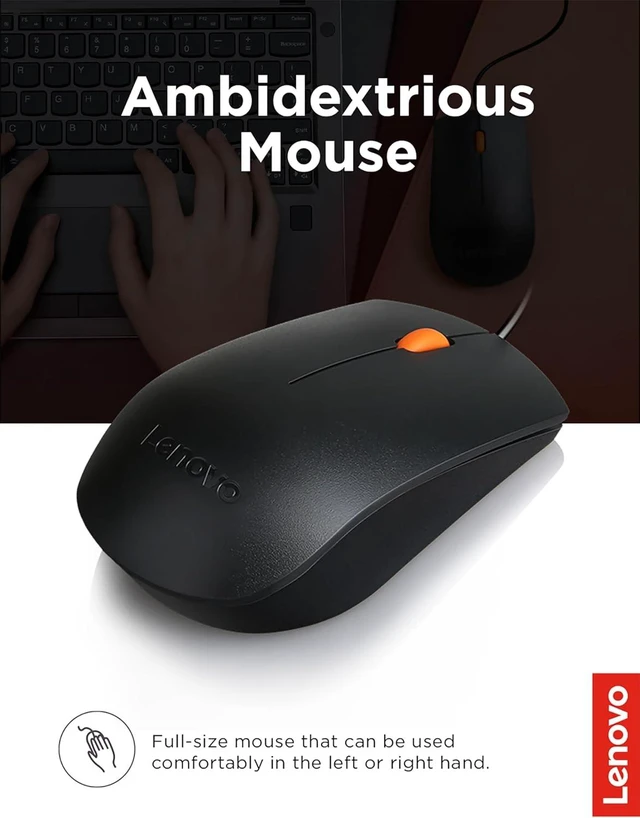 Alt view image 4 of 5 - Lenovo 300 USB Combo, Full-Size Wired Keyboard Mouse, Ergonomic, Left or Right Hand Mouse, Optical Mouse, GX30M39606, Black