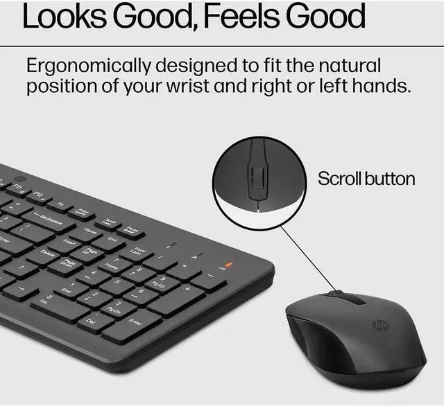 Alt view image 7 of 7 - HP 330 Wireless Keyboard and Mouse Combo - 2.4 Ghz Wireless USB Receiver - Chiclet Keys, 12 Keyboard Shortcuts - 1600 DPI Multi-Surface Mouse - LED Num Lock, Caps Lock, Scroll Lock (2V9E6AA)