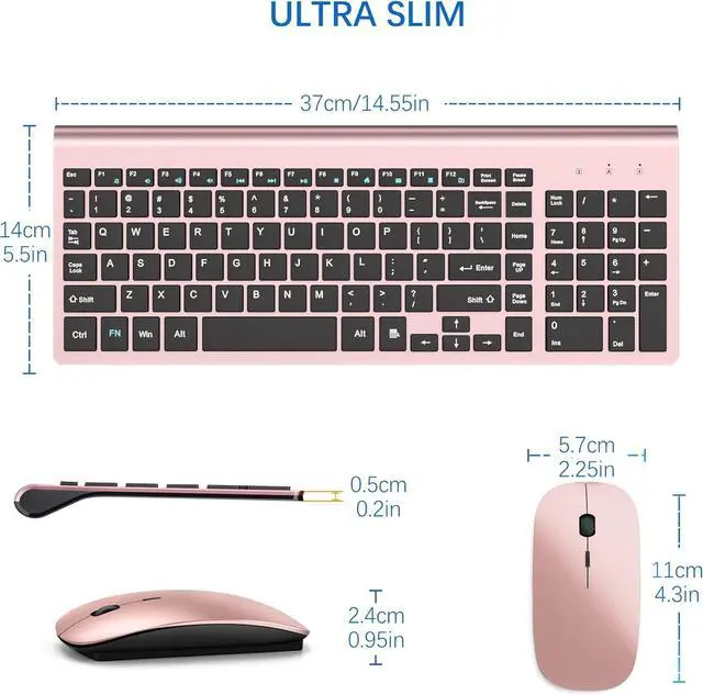 Alt view image 6 of 6 - Wireless Keyboard and Mouse Ultra Slim Combo, TopMate 2.4G Silent Compact USB Mouse and Scissor Switch Keyboard Set with Cover, 2 AA and 2 AAA Batteries, for PC/Laptop/Windows/Mac - Rose Gold Black
