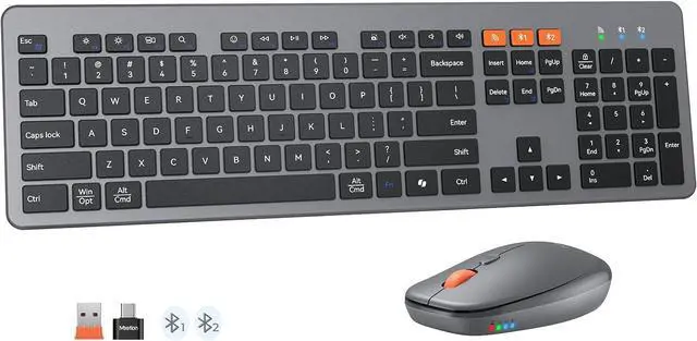 Main image of MEETION Wireless Bluetooth Keyboard and Mouse, Ultra Slim Multi-Device (USB+BT) Keyboard Mice, Quiet Full Size Keyboard with Numeric Keypad, 1200-3200 DPI Mouse, for PC Desktop Tablet Laptop, Win/Mac