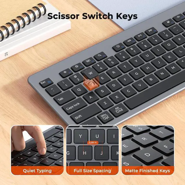 Alt view image 3 of 7 - MEETION Wireless Bluetooth Keyboard and Mouse, Ultra Slim Multi-Device (USB+BT) Keyboard Mice, Quiet Full Size Keyboard with Numeric Keypad, 1200-3200 DPI Mouse, for PC Desktop Tablet Laptop, Win/Mac