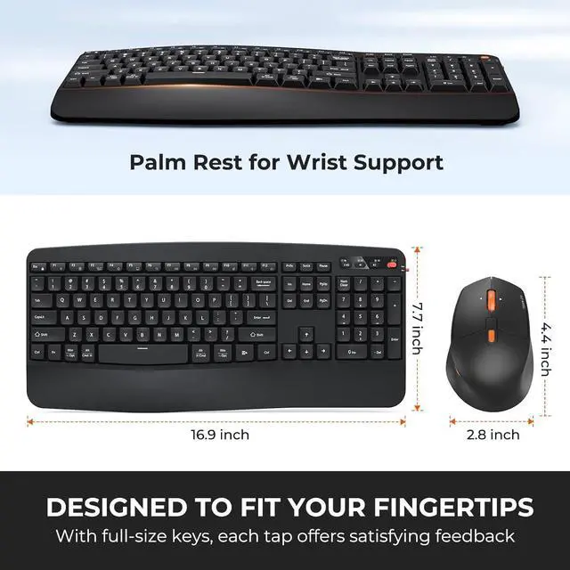 Alt view image 5 of 6 - MEETION Wireless Keyboard and Mouse, 2.4G & Bluetooth Keyboard Mouse Combo, Full Size Keyboard with Wrist Rest, Swing Wheel Silent Optical Mouse, USB-A Reciver, for Windows/Mac/Computer/Laptop, Black