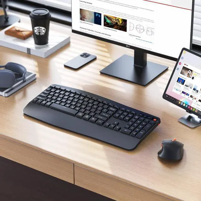 Alt view image 6 of 6 - MEETION Wireless Keyboard and Mouse, 2.4G & Bluetooth Keyboard Mouse Combo, Full Size Keyboard with Wrist Rest, Swing Wheel Silent Optical Mouse, USB-A Reciver, for Windows/Mac/Computer/Laptop, Black