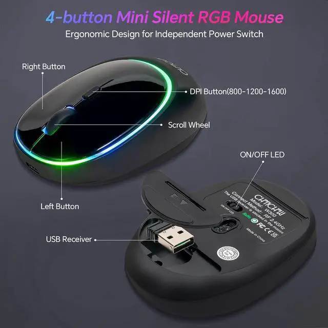 Alt view image 5 of 7 - Wireless Keyboard and Mouse Combo, RGB LED Backlit Rechargeable Gaming Keyboard Mouse, Full Size Ergonomic, Sleep Mode, 2.4Ghz Wireless Silent Keyboard Mouse Compatible with Mac Windows Laptop PC