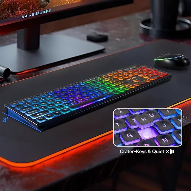 Alt view image 6 of 7 - Wireless Keyboard and Mouse Combo, RGB LED Backlit Rechargeable Gaming Keyboard Mouse, Full Size Ergonomic, Sleep Mode, 2.4Ghz Wireless Silent Keyboard Mouse Compatible with Mac Windows Laptop PC