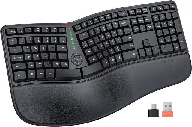 Main image of MEETION Ergonomic Keyboard, Wireless Computer Keyboard, Ergo Split Keyboard with Cushioned Wrist, Palm Rest, Curved, Natural Typing, Full Size Rechargeable for Windows/Mac/Laptop/PC, Black
