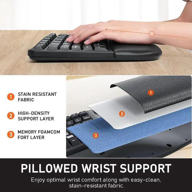 Alt view image 3 of 7 - MEETION Ergonomic Keyboard, Wireless Computer Keyboard, Ergo Split Keyboard with Cushioned Wrist, Palm Rest, Curved, Natural Typing, Full Size Rechargeable for Windows/Mac/Laptop/PC, Black