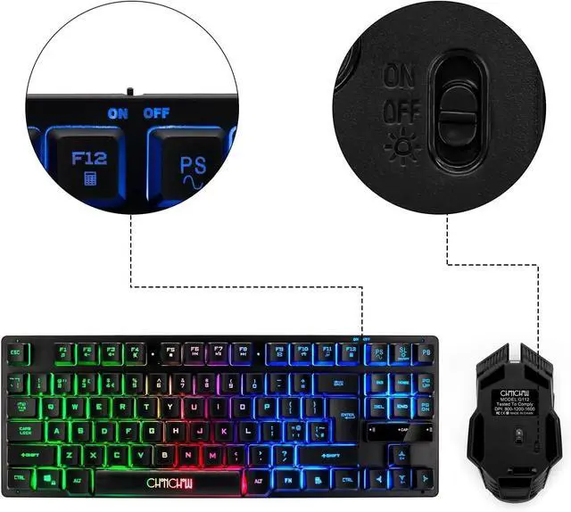 Alt view image 2 of 7 - Wireless Gaming Keyboard and Mouse Combo Rechargeable Led Backlit Key Board Mice Wired for PS4 PS5 Switch Laptop Computer Compatible with Windows XP 7/8/10 Linux iMac MacBook Xbox one X