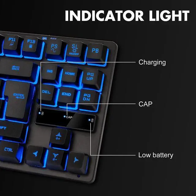 Alt view image 5 of 7 - Wireless Gaming Keyboard and Mouse Combo Rechargeable Led Backlit Key Board Mice Wired for PS4 PS5 Switch Laptop Computer Compatible with Windows XP 7/8/10 Linux iMac MacBook Xbox one X