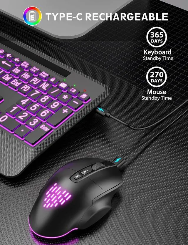 Alt view image 5 of 7 - Wireless Keyboard and Mouse Backlits, Wrist Rest, LED Mouse, Rechargeable Ergonomic Keyboard with Phone Holder, Silent Light Up Combo for Computer, Mac, PC, Laptop, Chromebook (Large Print)