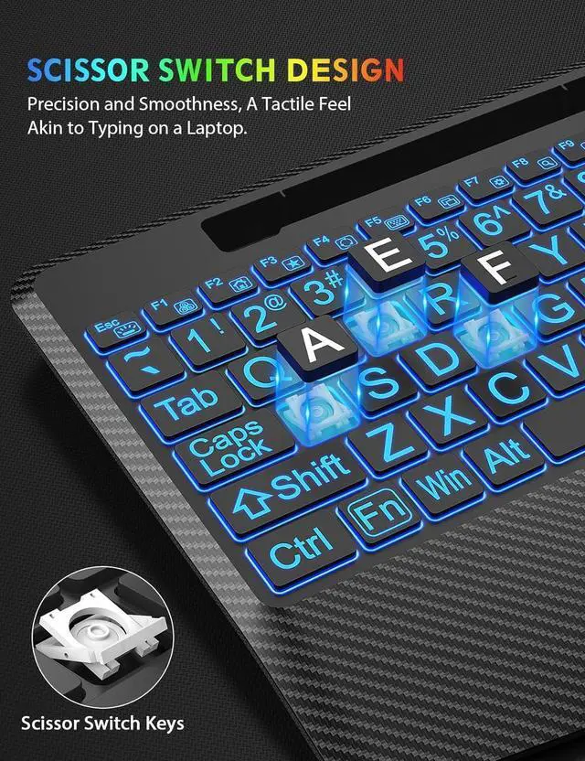 Alt view image 6 of 7 - Wireless Keyboard and Mouse Backlits, Wrist Rest, LED Mouse, Rechargeable Ergonomic Keyboard with Phone Holder, Silent Light Up Combo for Computer, Mac, PC, Laptop, Chromebook (Large Print)