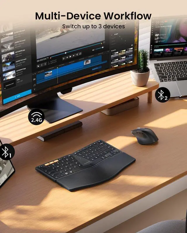 Alt view image 6 of 7 - ProtoArc Wireless Ergonomic Keyboard and Mouse, EKM04 Mini Compact Ergo Bluetooth Keyboard Mouse, Split Design, Wrist Rest, Multi-Device, Rechargeable, for Windows, Mac OS - Black