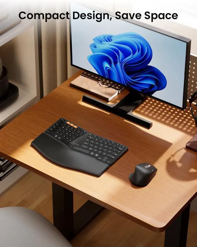 Alt view image 7 of 7 - ProtoArc Wireless Ergonomic Keyboard and Mouse, EKM04 Mini Compact Ergo Bluetooth Keyboard Mouse, Split Design, Wrist Rest, Multi-Device, Rechargeable, for Windows, Mac OS - Black