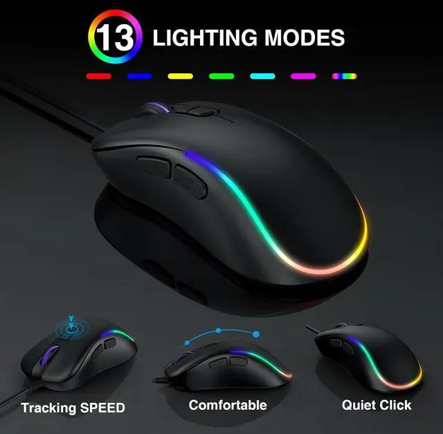 Alt view image 5 of 7 - Wired Keyboard Mouse Combo - Large Print Backlit, Ergonomic Wrist Rest, 6 DPI RGB for PC/Windows - Ideal for Seniors, Students, Office and Home SABLUTE