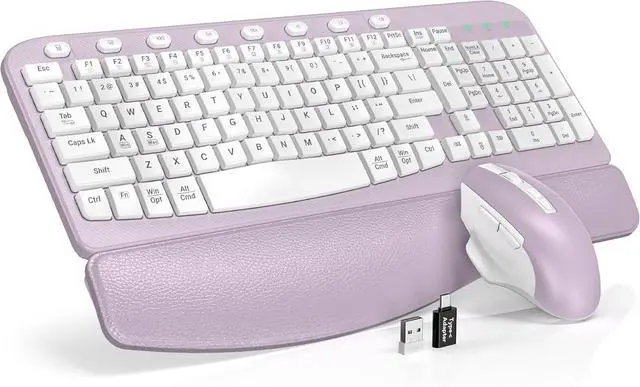 Main image of SABLUTE Wireless Keyboard and Mouse Combo, Ergonomic Wave Key, Cushioned Plam Rest, Comfortable Silent Natural Typing, 2.4G Lag-Free, Full Size Keyboards Cordless Set for Multi-OS, Windows/Mac, Purple