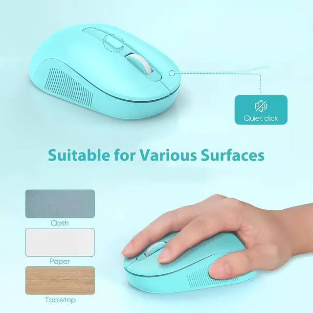 Alt view image 6 of 7 - Wireless Keyboard and Mouse Combo - Retro Keyboard with Round Keycaps, Full-Size Typewriter Keyboard with Detachable Wrist Rest, 2.4GHz Dropout-Free Connection for Mac/Windows/PC (Blue)