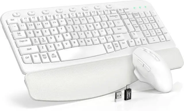 Main image of SABLUTE Wireless Keyboard and Mouse Combo, Ergonomic Wave Keys, Cushioned Plam Rest, Comfortable Silent Natural Typing, 2.4G Lag-Free, Full Size Keyboards Cordless Set for Multi-OS, Windows/Mac, White