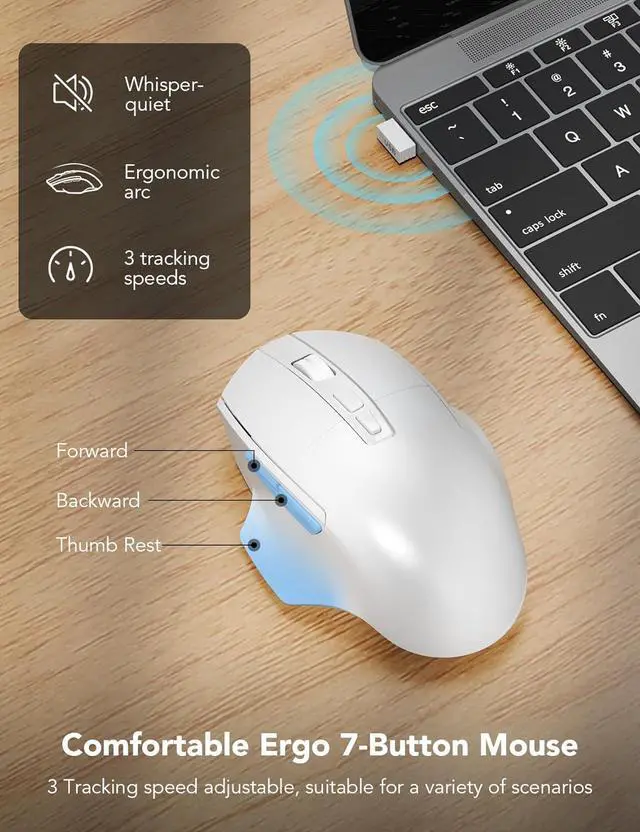 Alt view image 5 of 7 - SABLUTE Wireless Keyboard and Mouse Combo, Ergonomic Wave Keys, Cushioned Plam Rest, Comfortable Silent Natural Typing, 2.4G Lag-Free, Full Size Keyboards Cordless Set for Multi-OS, Windows/Mac, White