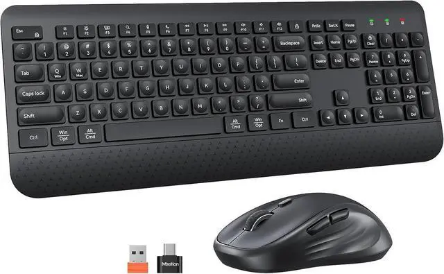 Main image of MEETION Wireless Keyboard and Mouse Combo, 2.4G Full Sized Ergonomic Keyboard with Palm Wrist, Water Drop Keycaps, 4 DPI Adjustable Mouse, USB C Adapter for PC/Computer/Laptop/Windows/Mac,Black