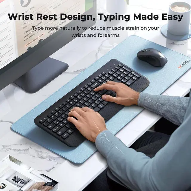 Alt view image 4 of 7 - MEETION Wireless Keyboard and Mouse Combo, 2.4G Full Sized Ergonomic Keyboard with Palm Wrist, Water Drop Keycaps, 4 DPI Adjustable Mouse, USB C Adapter for PC/Computer/Laptop/Windows/Mac,Black