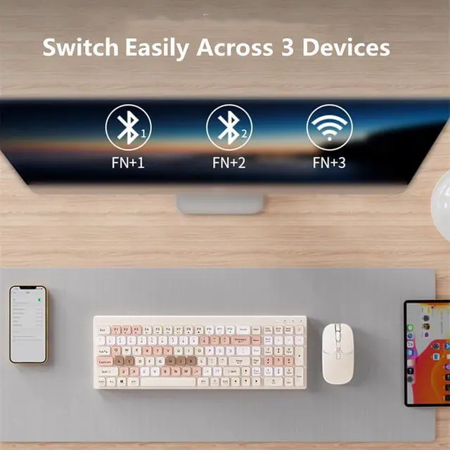 Alt view image 3 of 7 - Bluetooth Wireless Keyboard and Mouse Combo, Dual Modes Bluetooth/2.4G Wireless Connec,Quiet Typing Switch Across 3 Devices,Full-Sized Keyboard Numeric Keypad for Windows Android Mac Laptop PC iPad