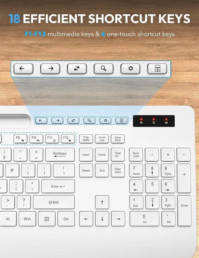 Alt view image 7 of 7 - SABLUTE Wireless Keyboard and Mouse, Wrist Rest, Phone Holder, Batteries Included, 2.4G Lag-Free Ergonomic Keyboards Mouse Combo, Silent Keyboard Cordless Set for PC, Laptop, PC, Windows, White