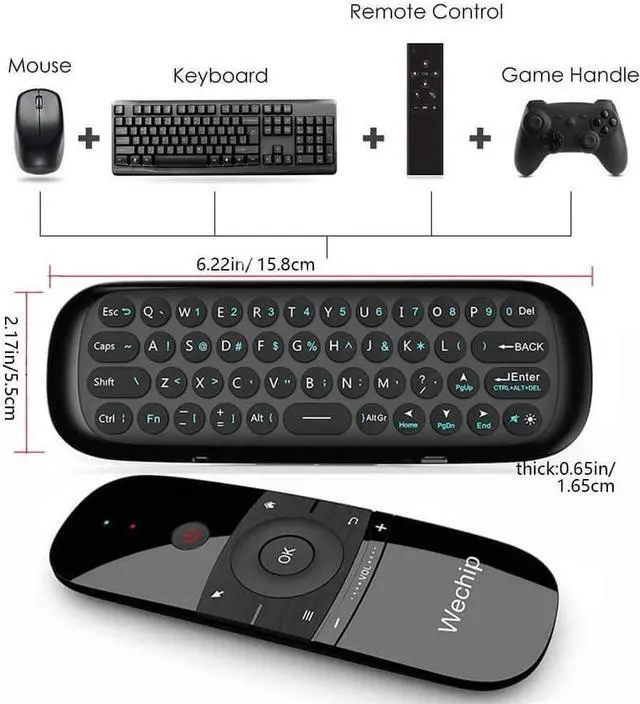 Alt view image 7 of 7 - WeChip W1 Universal TV Remote Air Mouse, Wireless Keyboard Fly Mouse 2.4GHz Connection Air Remote Keyboard Mouse for Android TV Box/PC/Smart TV/Projector/HTPC/All-in-one PC/TV (w1)