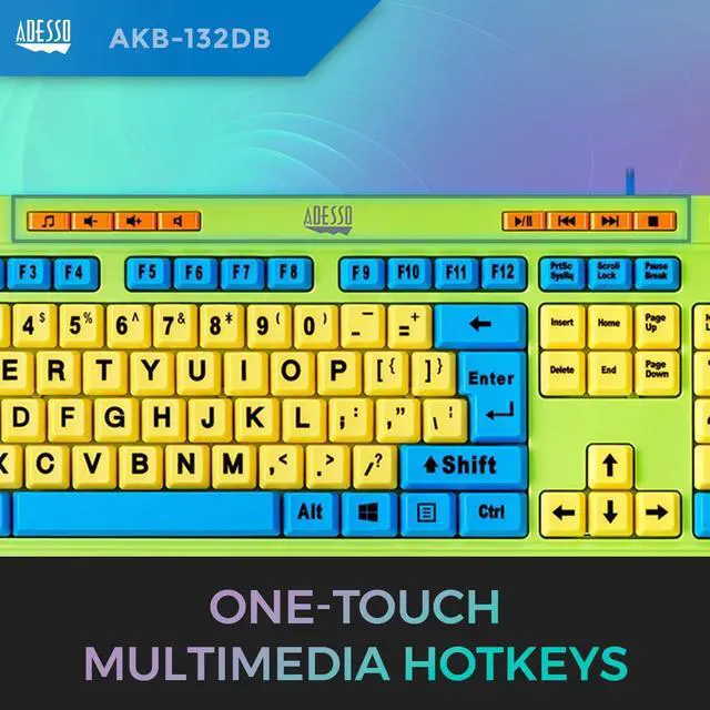 Alt view image 3 of 7 - Adesso Keyboard & Mouse Combo for Kids  4X Print Keys, USB, Multimedia Hotkeys, Antimicrobial, Wired 6ft Cable,1000 DPI Optical Mouse (AKB-132DB)