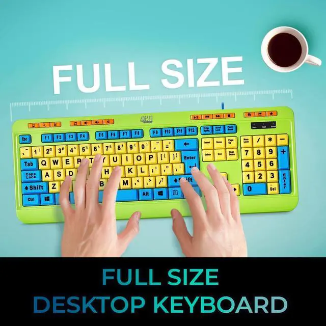 Alt view image 4 of 7 - Adesso Keyboard & Mouse Combo for Kids  4X Print Keys, USB, Multimedia Hotkeys, Antimicrobial, Wired 6ft Cable,1000 DPI Optical Mouse (AKB-132DB)