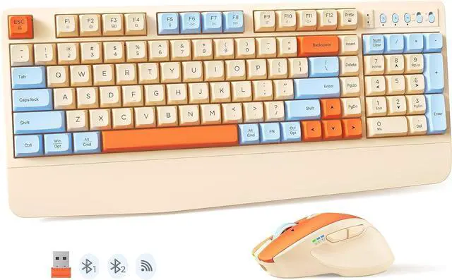 Main image of MEETION Colorful Wireless Keyboard and Mouse, Cute Retro Keycap, Bluetooth/2.4G Rechargeable Keyboard with Detachable Wrist Rest Cover, 4 DPI Swing Mouse, for Windows/Mac/Computer/Laptop/PC, Cream