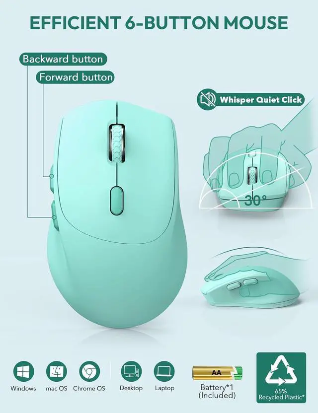 Alt view image 5 of 7 - SABLUTE Wireless Keyboard and Mouse, Wrist Rest, Phone Holder, Batteries Included, 2.4G Lag-Free Ergonomic Keyboards Mouse Combo, Silent Cordless Set for Computer, Laptop, PC, Windows, Mint Green