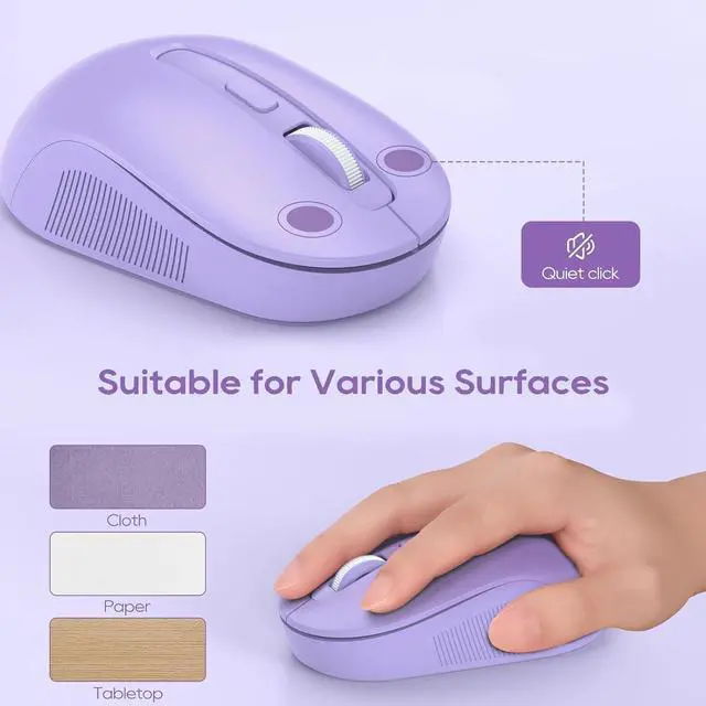 Alt view image 7 of 7 - Wireless Keyboard and Mouse Combo, Retro Typewriter Keyboard, Detachable Hard Wrist Rest, Tilt Legs, Floating Round Keycaps, Auto Sleep Mode, Cute 2.4GHz Cordless Set for Mac/Windows/PC/Laptop-Purple