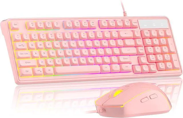 Main image of Pink Creamy Keyboard and Mouse Combo,MageGee GK980 Wired RGB Backlit Keyboard and Pink Gaming Mouse Combo,PC Keyboard and Adjustable Sensitivity Mouse for PC/loptop/MAC