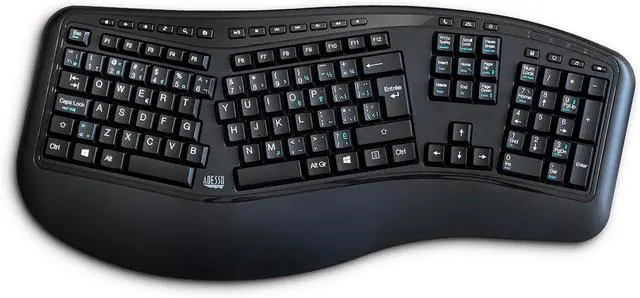Main image of Adesso WKB-1500CB-FR Wireless Ergonomic Keyboard and Mouse Combo, 24GHz RF, Split Design, Adjustable DPI Mouse, French QWERTY Layout, Integrated Palm Rest, 30 ft Range