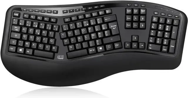 Alt view image 2 of 7 - Adesso WKB-1500CB-FR Wireless Ergonomic Keyboard and Mouse Combo, 24GHz RF, Split Design, Adjustable DPI Mouse, French QWERTY Layout, Integrated Palm Rest, 30 ft Range
