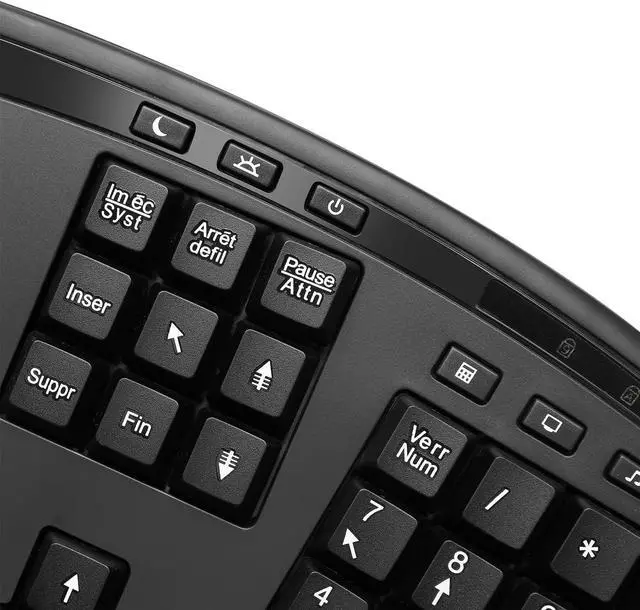 Alt view image 7 of 7 - Adesso WKB-1500CB-FR Wireless Ergonomic Keyboard and Mouse Combo, 24GHz RF, Split Design, Adjustable DPI Mouse, French QWERTY Layout, Integrated Palm Rest, 30 ft Range