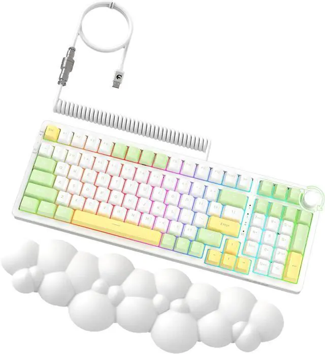 Main image of AJAZZ AK992 Wireless Mechanical Gaming Keyboard and Cloud Wrist Rest and Coiled Cable, 2.4G/BT5.0/Wired, RGB Backlit Hot Swappable, Gasket Mount,Knob Control, 3 in 1 PC Gamer Accessories(Brown Switch)