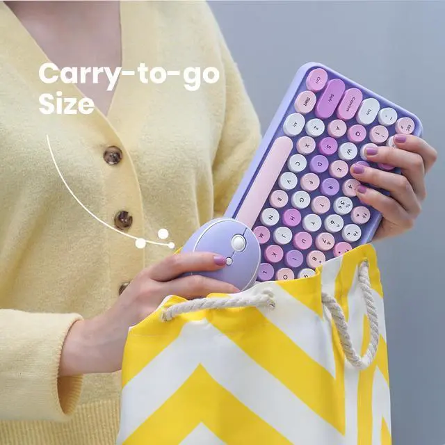 Alt view image 6 of 7 - Perixx PERIDUO-713PP Wireless Mini Keyboard and Mouse Combo - Retro Round Key Caps - Pastel Purple - US English Layout