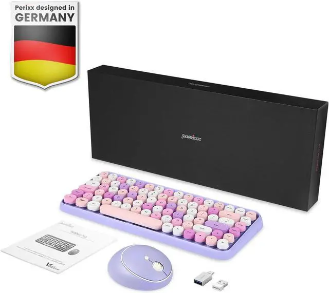Alt view image 7 of 7 - Perixx PERIDUO-713PP Wireless Mini Keyboard and Mouse Combo - Retro Round Key Caps - Pastel Purple - US English Layout